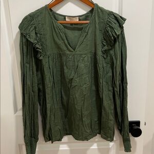 Women's Ruffled Green Blouse with Ruffled Detail